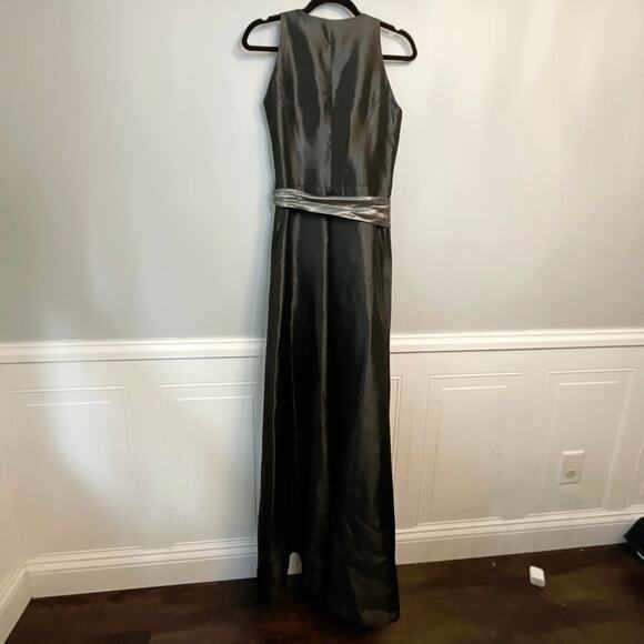 Lazaro Vintage elegant black full length wrap gown with pewter sash - Picture 6 of 7